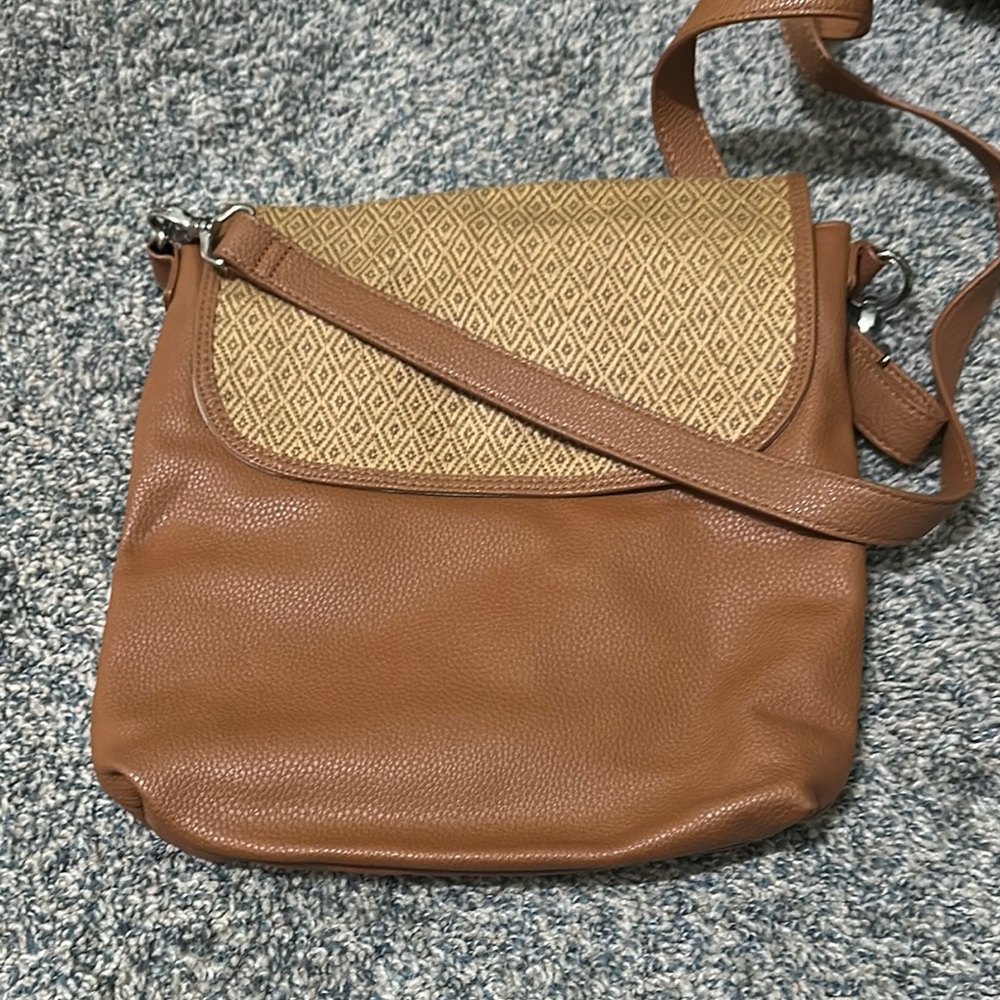 Thirty-One Tan and Brown Crossbody Bag with Textured Design